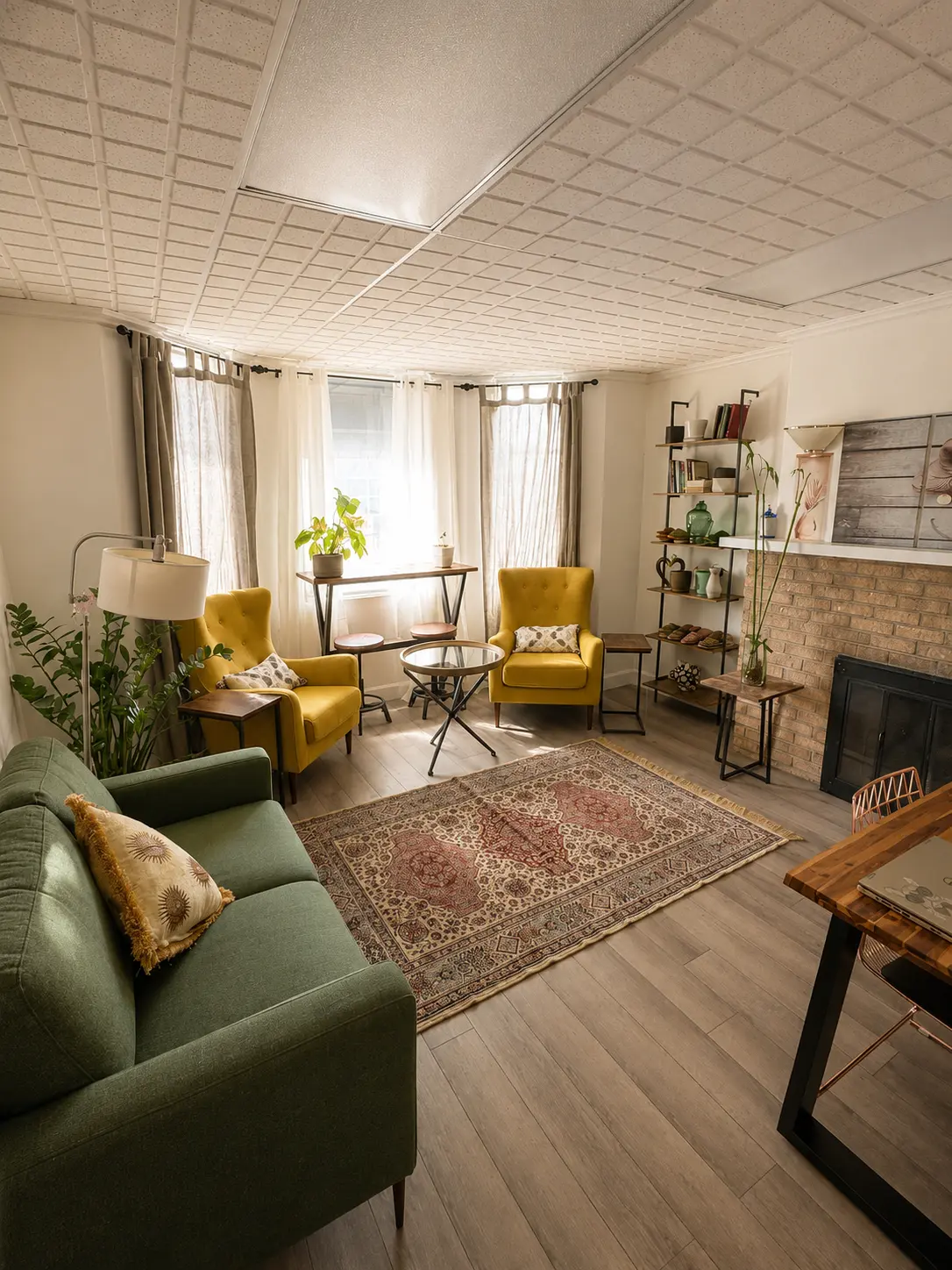 Salon de l'espace NDG avec fauteuils et tapis